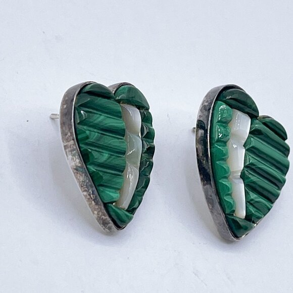 Jay King DTR Mine Finds 925 Sterling Silver Malachite & MOP Heart Post Earrings - Picture 5 of 9